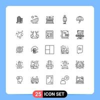 User Interface Pack of 25 Basic Lines of android watch vacation smartwatch money Editable Vector Design Elements