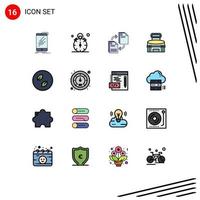 Mobile Interface Flat Color Filled Line Set of 16 Pictograms of game building timer copying file Editable Creative Vector Design Elements