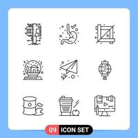 9 Line Black Icon Pack Outline Symbols for Mobile Apps isolated on white background 9 Icons Set vector