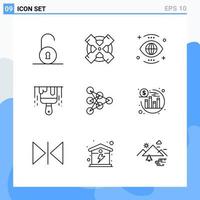 iconos de estilo moderno de 9 líneas delinean símbolos para uso general signo de icono de línea creativa aislado sobre fondo blanco paquete de 9 iconos vector