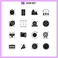 16 Icons in Solid Style Glyph Symbols on White Background Creative Vector Signs for Web mobile and Print