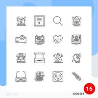 Group of 16 Outlines Signs and Symbols for products devices instagram powder india Editable Vector Design Elements