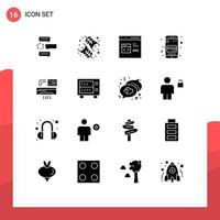 Solid Glyph Pack of 16 Universal Symbols of mobile atm card healthy development coding Editable Vector Design Elements