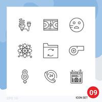 9 User Interface Outline Pack of modern Signs and Symbols of science atom ground research emojis Editable Vector Design Elements