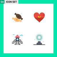 4 Universal Flat Icons Set for Web and Mobile Applications candy city sweets favorite play ground Editable Vector Design Elements