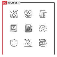 Outline Pack of 9 Universal Symbols of analysis plumber leaf mechanical sharpener Editable Vector Design Elements