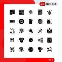 User Interface Pack of 25 Basic Solid Glyphs of award badge report idea page data Editable Vector Design Elements