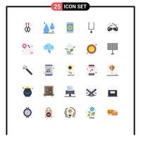 Pack of 25 creative Flat Colors of view glasses mobile tuning fork instrument Editable Vector Design Elements