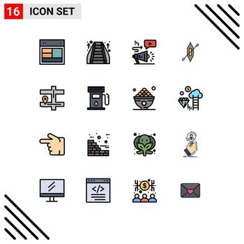 16 Flat Color Filled Line concept for Websites Mobile and Apps map kayak mall canoe megaphone Editable Creative Vector Design Elements