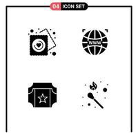 Universal Icon Symbols Group of 4 Modern Solid Glyphs of heart film wedding designing fire Editable Vector Design Elements