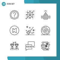 Vector Pack of 9 Outline Symbols Line Style Icon Set on White Background for Web and Mobile