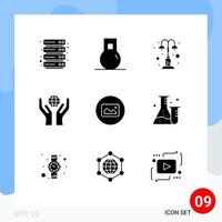 9 User Interface Solid Glyph Pack of modern Signs and Symbols of basic image light world care Editable Vector Design Elements