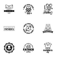 9 conjunto negro de vector feliz día del padre tipografía iconos vintage letras para tarjetas de felicitación pancartas diseño de camiseta elementos de diseño vectorial editables del día del padre