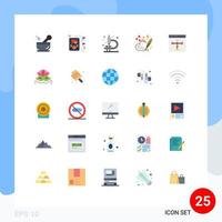 25 Universal Flat Color Signs Symbols of flowchart develop microscope coding pen Editable Vector Design Elements