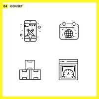 4 Icon Set Simple Line Symbols Outline Sign on White Background for Website Design Mobile Applications and Print Media vector