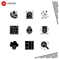 Collection of 9 Vector Icons in solid style Pixle Perfect Glyph Symbols for Web and Mobile Solid Icon Signs on White Background 9 Icons