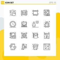 Set of 16 Modern UI Icons Symbols Signs for time gear bath keyboard digital Editable Vector Design Elements