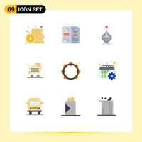 Pack of 9 Modern Flat Colors Signs and Symbols for Web Print Media such as basket cart layout stick gaming Editable Vector Design Elements