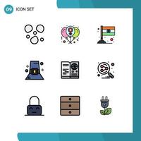 conjunto de 9 iconos de ui modernos símbolos signos para visa pasaporte país sombrero de acción de gracias elementos de diseño vectorial editables vector