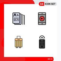 Pack of 4 Modern Filledline Flat Colors Signs and Symbols for Web Print Media such as document luggage search mobile application buy Editable Vector Design Elements