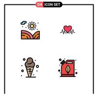 Mobile Interface Filledline Flat Color Set of 4 Pictograms of agriculture cone water heart ice Editable Vector Design Elements