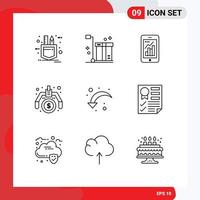 Pack of 9 creative Outlines of idea making product financial mobile Editable Vector Design Elements