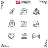 Group of 9 Outlines Signs and Symbols for seo laptop summer data object Editable Vector Design Elements