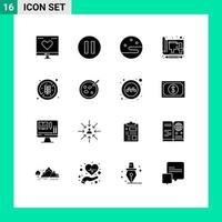 16 User Interface Solid Glyph Pack of modern Signs and Symbols of healthy no diet night print drawing Editable Vector Design Elements