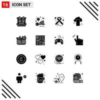 Group of 16 Modern Solid Glyphs Set for mobile clouds hiv cloud storage cloudstorage Editable Vector Design Elements