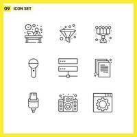 9 Creative Icons Modern Signs and Symbols of database sound personal press mic Editable Vector Design Elements