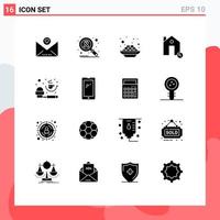 Set of 16 Vector Solid Glyphs on Grid for measurement real india house estate Editable Vector Design Elements