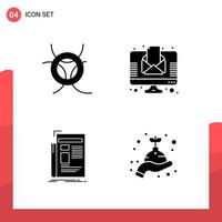 paquete de 4 iconos de glifos universales para medios impresos sobre fondo blanco vector