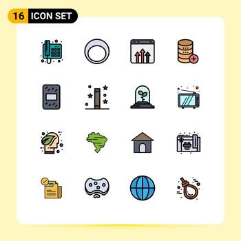 16 líneas llenas de colores planos universales establecidas para aplicaciones web y móviles agregar servidor de negocios sal informe elementos de diseño de vectores creativos editables