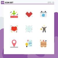 conjunto moderno de 9 colores planos y símbolos como amor corazón tetris amor ángel globo elementos de diseño vectorial editables vector