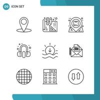 Vector Pack of 9 Outline Symbols Line Style Icon Set on White Background for Web and Mobile