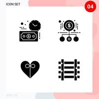 Vector Pack of 4 Icons in Solid Style Creative Glyph Pack isolated on White Background for Web and Mobile