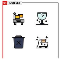 Pack of 4 Modern Filledline Flat Colors Signs and Symbols for Web Print Media such as flag bin caution logistic remove Editable Vector Design Elements