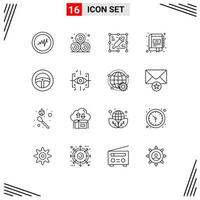 16 iconos creativos, signos y símbolos modernos de ingeniería, libro de ruedas, dirección, cuaderno, elementos de diseño vectorial editables vector