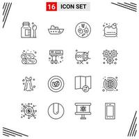 16 Icons Line Style Grid Based Creative Outline Symbols for Website Design Simple Line Icon Signs Isolated on White Background 16 Icon Set vector