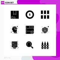 Pack of 9 creative Solid Glyphs of lotus head finance harmony layout Editable Vector Design Elements