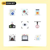 Modern Set of 9 Flat Colors Pictograph of eye remote control security rc wedding Editable Vector Design Elements