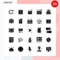 paquete de vectores de 25 iconos en un paquete de glifos creativos de estilo sólido aislado en fondo blanco para web y móvil