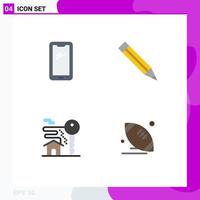 Pictogram Set of 4 Simple Flat Icons of phone key android ruler real estate Editable Vector Design Elements