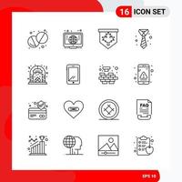 conjunto creativo de 16 iconos de contorno universal aislado sobre fondo blanco vector