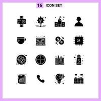 16 Thematic Vector Solid Glyphs and Editable Symbols of tea basic building user school Editable Vector Design Elements