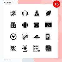 Mobile Interface Solid Glyph Set of 16 Pictograms of business ireland user sports ball Editable Vector Design Elements