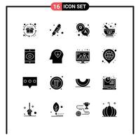 Pack of 16 creative Solid Glyphs of smartphone pharmacy marker medicine bowl Editable Vector Design Elements