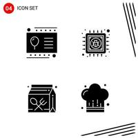 Collection of 4 Vector Icons in solid style Pixle Perfect Glyph Symbols for Web and Mobile Solid Icon Signs on White Background 4 Icons