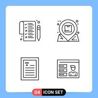 4 Line Black Icon Pack Outline Symbols for Mobile Apps isolated on white background 4 Icons Set vector