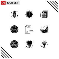 9 Thematic Vector Solid Glyphs and Editable Symbols of file develop document coding donut Editable Vector Design Elements